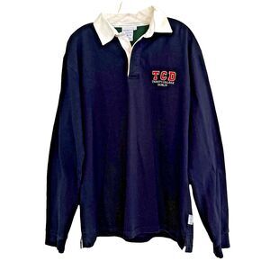 Trinity College Dublin Rugby Shirt Size L Navy Embroidered Long Sleeve Collared
